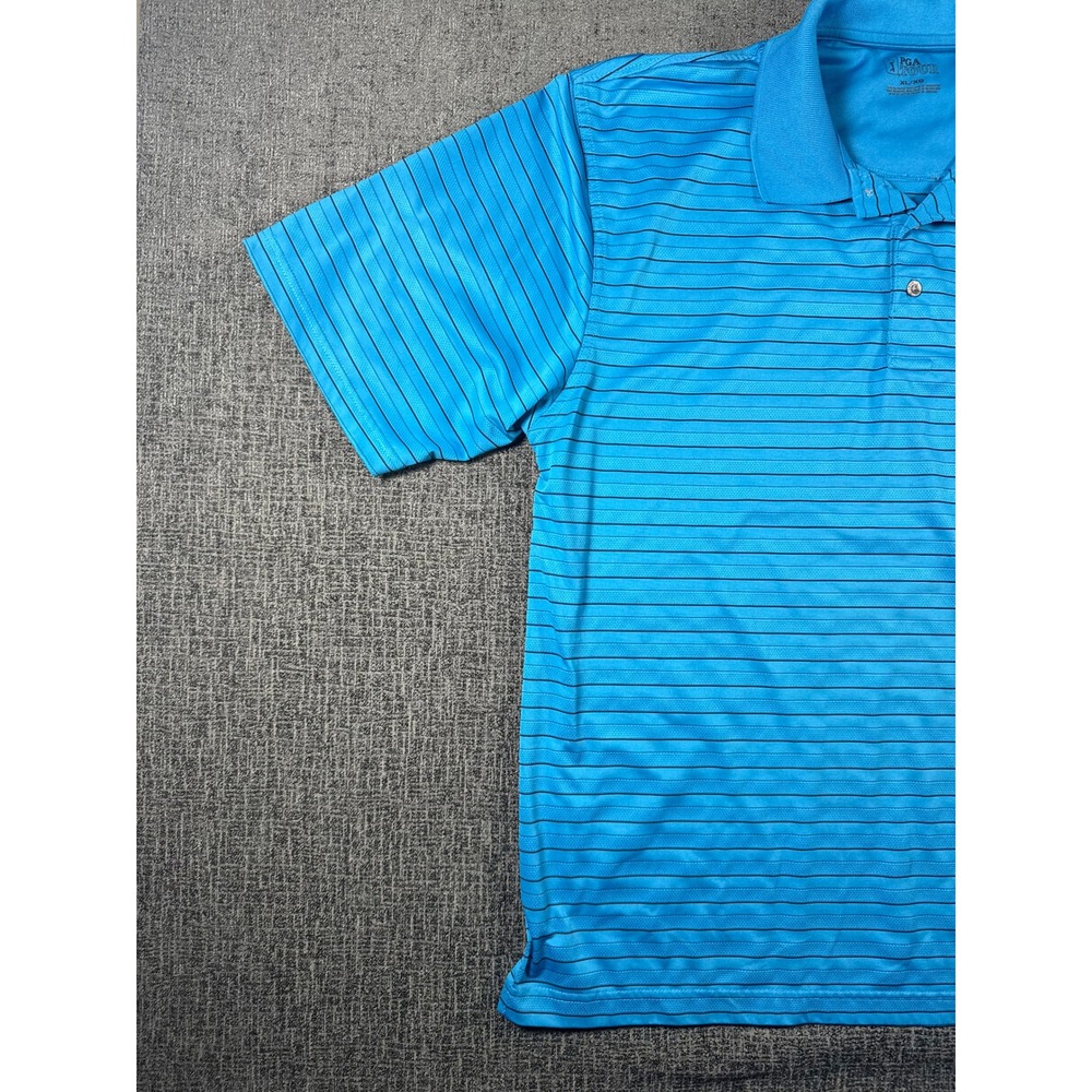 PGA Tour Mens XL Blue Striped Short Sleeve Performance Golf Polo Shirt - Picture 3 of 12